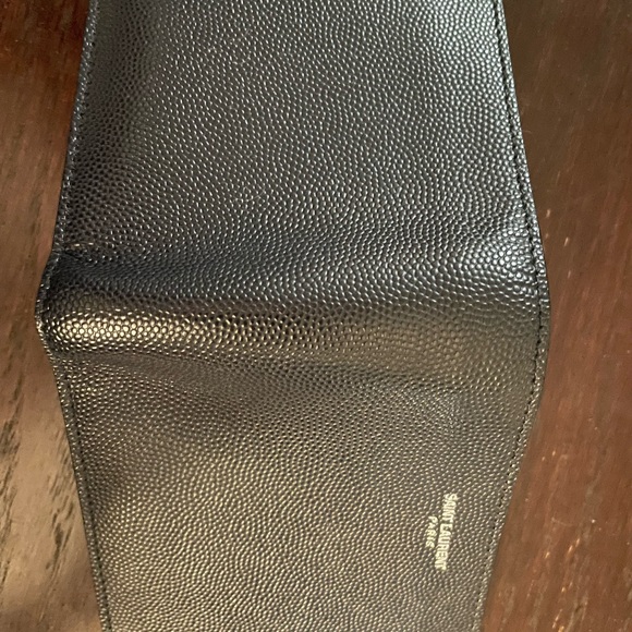 Navy YSL grained leather wallet with coin purse - Picture 2 of 4